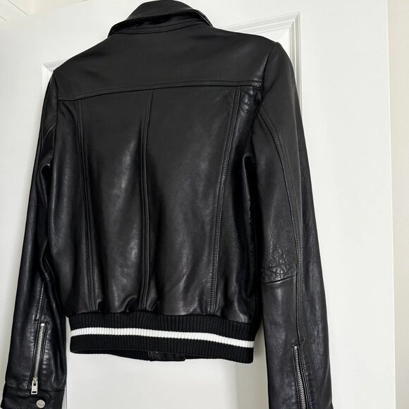 LAMARQUE Black Leather Ribbed Knit Varsity Bomber Jacket Size S - Picture 9 of 13